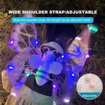 Электрические крылья бабочки, хлопающие крылья фей-эльфов со светодиодными огнями, музыкальные детские легкие хлопающие крылья с регулируемыми ремнями для костюмированных вечеринок белый