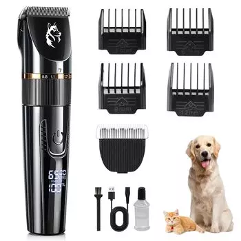 Электрические машинки для стрижки собак Caseeto Pet и профессиональные, регулируемая скорость стрижки, 4 насадки, моющиеся, отличные светодиоды, съемные, для бритья собачьей шерсти, низкая