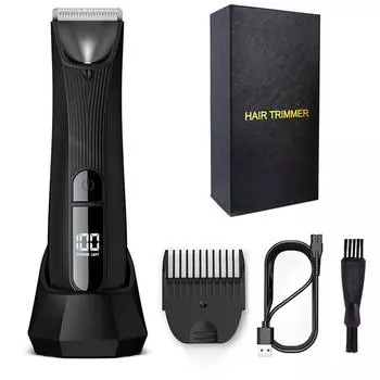 Электрические машинки для стрижки волос Триммеры для волос на теле с зарядной базой LED для мужчин паховая и лобковая водонепроницаемая машинка для стрижки волос Бритва чёрный