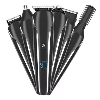Электрические парикмахерские машинки для стрижки волос с ЖК-цифровым дисплеем, триммер для бороды, мужской набор бритв, многофункциональный 6 в 1