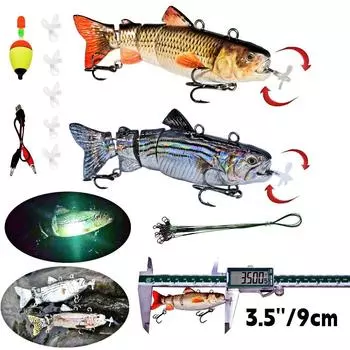 Электрические рыболовные приманки 3,5 дюйма, перезаряжаемые через USB светодиодные приманки, приманки для плавания, роботизированные приманки, рыболовные снасти, реалистичная рыба 3.5 A