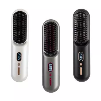 Электрические щетки для волос Беспроводная щетка-выпрямитель для волос Портативная щетка для выпрямления отрицательных ионов Горячая расческа с зарядкой через USB серый