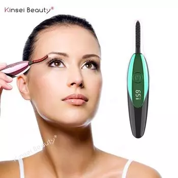 Электрические щипцы для завивки ресниц, перезаряжаемые от USB, электрические щипцы для завивки ресниц с подогревом, долговечные керамические внутренние щипцы для завивки ресниц с 3D-дисплеем и подогревом зелёный
