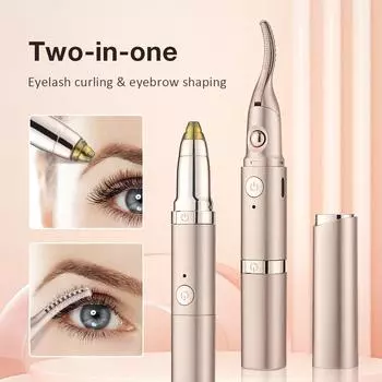 Электрические щипцы для завивки ресниц, триммер для бровей, USB-зарядка, портативный многофункциональный инструмент для завивки ресниц с подогревом и макияжем 2 в 1 золотой