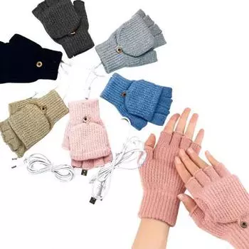 Электрические варежки с подогревом, перезаряжаемые через USB, перчатки с подогревом для зимних перчаток и полупальцев синий