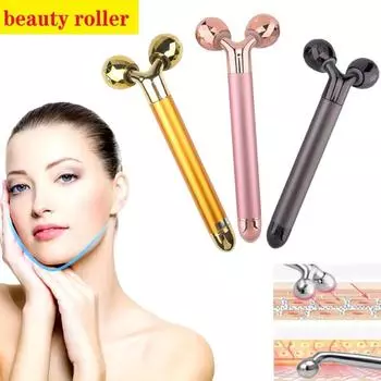 Электрический 3D роликовый массажер с вращением на 360 градусов, детектор тонкого лица, массаж для похудения, лифтинг, уход за кожей против морщин, косметический инструмент золотой