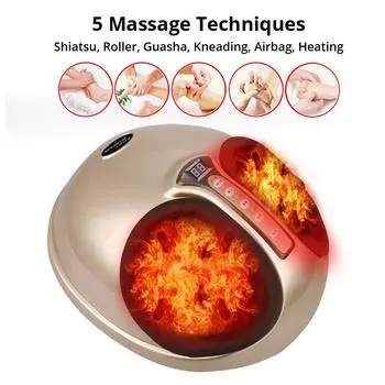 Электрический 3D-массажер для ног с разминанием и давлением воздуха Шиацу, с подогревом, акупрессурный массажер для ног с терапией шариковыми роликами золотой