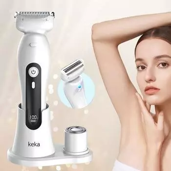 Электрический эпилятор keka, бритва, 2 головки, светодиодная подсветка, полностью водонепроницаемая, подставка для зарядки и хранения, можно использовать на всем теле, 4209
