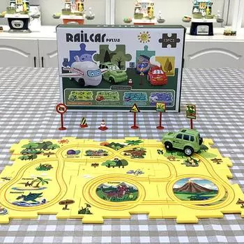 Электрический автомобиль Динозавр Сцена Детская забавная головоломка Электрическая сборка Железнодорожный автомобиль головоломка 13 шт. Креативные игрушки Подарочная коробка Упаковка B028