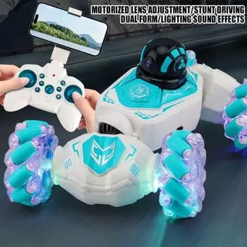 Электрический автомобиль с дистанционным управлением с камерой WiFi, детский игрушечный автомобиль для трюков с музыкальным светом, 4 колеса, водитель 2,4 ГГц, радиоуправляемый грузовик для детей и подростков, подарок для взрослых циан