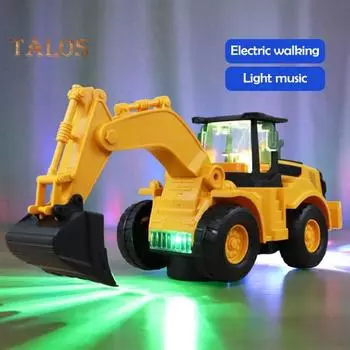 Электрический экскаватор игрушка с музыкой светодиодные фонари подвижная стрела копания строительная машина для малышей мальчиков авто преодоление препятствий образовательный реалистичный жёлтый