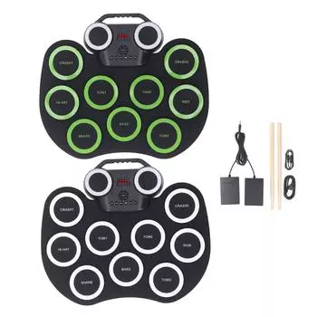 Электрический барабан Roll Up со встроенным динамиком и 9 барабанными подушечками, перезаряжаемый барабан для раннего обучения Roll Up White