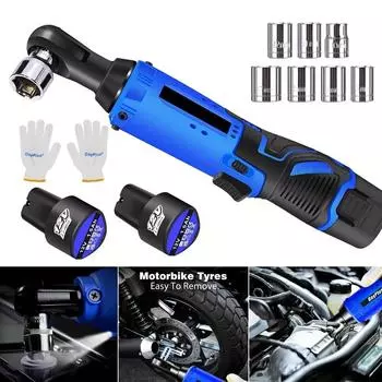 Электрический беспроводной правый трещотка 3/8 90 угловой ключ Power 2 батареи DIY синий