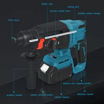 Электрический бесщеточный перфоратор 27 мм ударная дрель 18 В аккумуляторная перфораторная дрель 4 функции подходит для аккумуляторов Makita 18 В us