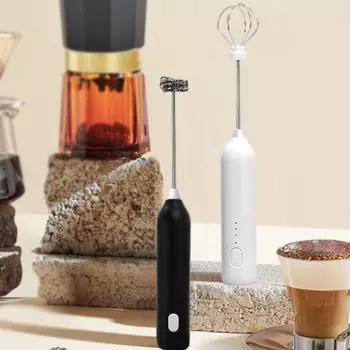 Электрический блендер для вспенивания молока с тремя скоростями, беспроводной ручной вспениватель молока, портативный миксер для кофе, венчик для взбивания яиц, кухонные принадлежности для выпечки чёрный
