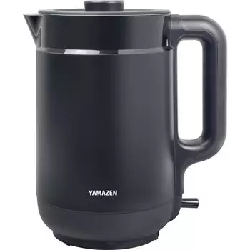 Электрический большой электрический для жизни с двумя автоматическими блоками питания, предотвращение сухого нагрева, крышка двухслойная, черный [Yamazen] чайник, кастрюля, 1,5 л,