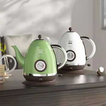 Электрический чайник 1,5 л, 1500 Вт, быстро нагревающийся, для заваривания кофе, бытовой термос из нержавеющей стали 304 с термометром EU матово-белый