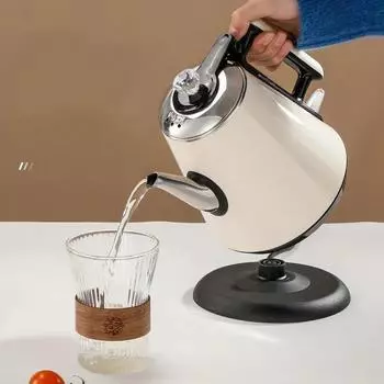 Электрический чайник 1 шт., утолщенная нержавеющая сталь 304, длинный носик, двухслойный, автоматическое отключение, защита от сухого пригорания, чайник для заваривания чая белый