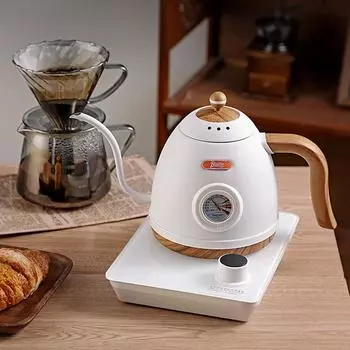 Электрический чайник 800 мл с изогнутой ручкой, кофейник с регулировкой температуры, заварной чайник из нержавеющей стали с термометром, 220 В EU белый