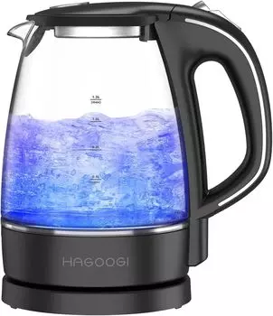 Электрический чайник HAGOOGI, светодиодный стеклянный чайник, термостойкий, с функцией предотвращения выкипания, сертифицированный PSE, объемом 1,2 л [с подсветкой]