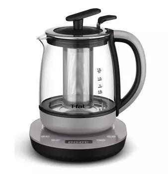 Электрический чайник Tefal, стеклянный, с регулировкой температуры, для фруктового чая, зеленого чая, с термокнигой рецептов, в комплекте BJ813DJPA, серебристый [Только онлайн] 1,5 л Tyle
