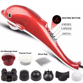 Электрический Дельфин с подогревом, массажер для спины, ручной вибрационный массажный молоток для шеи и тела, расслабляющий массаж для здоровья, палочка 7 в 1 US
