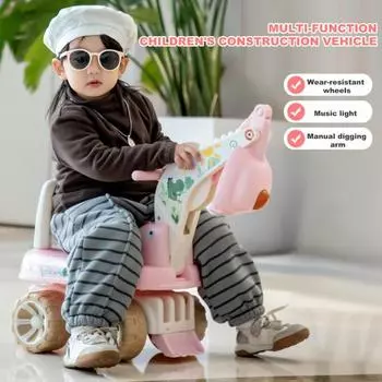 Электрический детский экскаватор, игрушечная машинка для езды с музыкальным освещением, вращающееся на 360 градусов шасси, ручная стрела для копания, устойчивая 4-колесная конструкция, широкое сиденье экскаватора зелёный