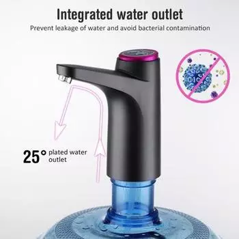 Электрический диспенсер для воды в бутылке на 5 галлонов, более быстрая откачка, водяной насос, зарядка через USB, портативный диспенсер для кувшина для воды чёрный