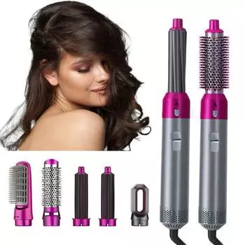 Электрический фен 5 в 1 с 5 насадками, многофункциональная горячая щетка, автоматическая плойка для завивки волос, портативный дорожный фен для завивки волос фиолетовый