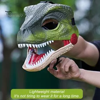 Электрический Головной Убор Головы Динозавра со Звуком Подвижным Ротом Кричащая Голова Дино Хэллоуин Костюм Партии Косплей Крышка Головы Велоцираптора Праздничные Атрибуты D