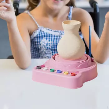 Электрический гончарный круг Искусство и ремесла DIY Обучающая игрушка для детей Художественное ремесло для детей-новичков розовый