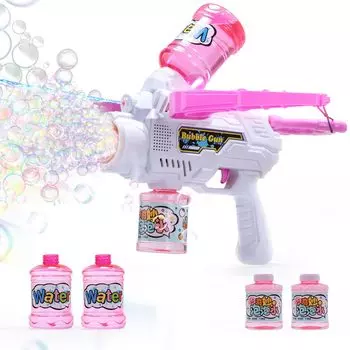 Электрический игрушечный пистолет для мыльных пузырей, игрушечная базука для игр на открытом воздухе, 12 отверстий для пузырей, светодиодная подсветка Skirfy 2 в 1, как играть, 4 бутылки, водяной пистолет, водный пистолет, дальний радиус действия