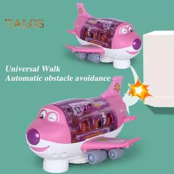 Электрический игрушечный самолет с музыкальным светом, вращение на 360 градусов, интеллектуальный обход препятствий, детский трюковой самолет, игрушка для малышей, мальчиков и девочек, подарок синий