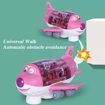 Электрический игрушечный самолет с музыкальным светом, вращение на 360 градусов, интеллектуальное преодоление препятствий для детей синий