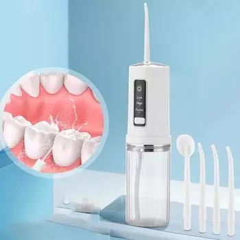 Электрический ирригатор для полости рта, портативный стоматологический ирригатор, очиститель зубов, машина для мытья полости рта с 4 насадками, беспроводная гигиена полости рта