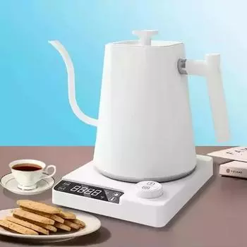 Электрический кофейник 1000 мл Кофейник со светодиодным экраном Регулируемая температура Интеллектуальный электрический кофейник с изогнутой шеей us белый