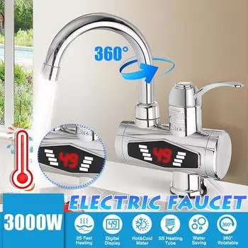 Электрический кран 3000 Вт, водонагреватель из нержавеющей стали, с насадкой для душа, 3S, быстрый нагрев, мгновенный нагрев горячей воды для кухни, ванной комнаты 1 x Shower Head