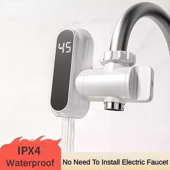 Электрический кран из нержавеющей стали, двойной кран для горячей и холодной воды, цифровой дисплей температуры, электрическая изоляция, мгновенный кран для горячей воды XH-JB15 White