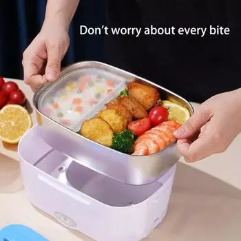 Электрический ланч-бокс 1,5 л, быстрый нагрев, пищевой контейнер из нержавеющей стали, герметичный портативный ЕС 220 В/12 В, домашний автомобильный контейнер для подогрева еды Bento розовый