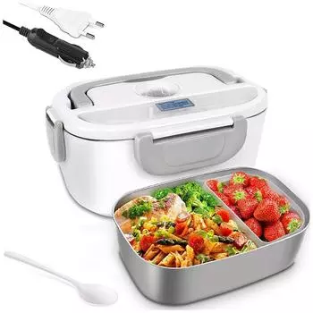 Электрический ланч-бокс 3 в 1, мобильный ланч-бокс из нержавеющей стали, автомобильная кухня, двойного назначения EU серый