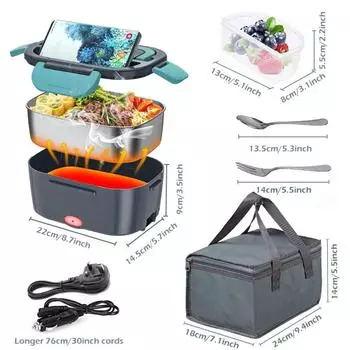 Электрический ланч-бокс объемом 1,5 л и мощностью 60 Вт, портативный подогреватель пищи для автомобиля или дома - герметичный корпус из нержавеющей стали марки 304