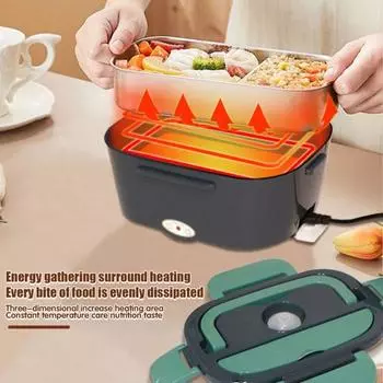 Электрический ланч-бокс, подогреватель еды, большой емкости, герметичный, можно мыть в посудомоечной машине, портативный, для еды EU зелёный