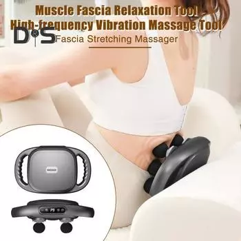 Электрический массажер для фасций, дизайн с 6 головками, 9 режимов, регулируемый, перезаряжаемый, ручной, перкуссионный, вибрационный, для глубоких тканей, массажер для мышц серый