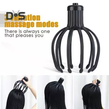 Электрический массажер для головы Octopus, массаж головы, 3 режима вибрации, портативный перезаряжаемый дизайн, массажер для кожи головы, инструмент для массажа чёрный