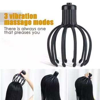 Электрический массажер для головы Octopus, массаж головы, 3 режима вибрации, портативный перезаряжаемый дизайн, массажер для кожи головы, инструмент для массажа чёрный