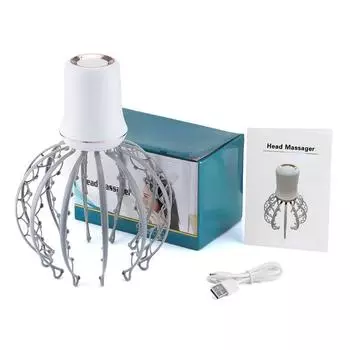 Электрический массажер для головы осьминог, массажер для головы, устройство для релаксации, для снятия мышечного напряжения, усталости, массажер для головы, инструмент USB Rechargeable белый