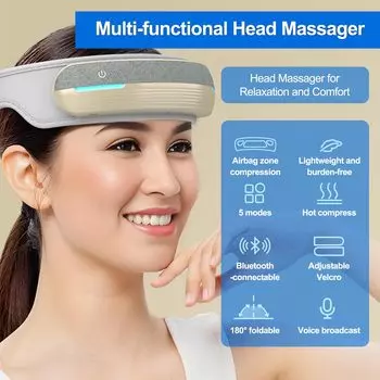 Электрический массажер для головы с подогревом и вибрацией, 5 режимов массажа: снятие давления, напряжение, глубокий сон, расслабление, складной, Bluetooth