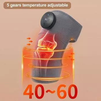 Электрический массажер для колена с регулируемой вибрацией, тепловая терапия, облегчение боли, улучшение кровообращения, перезаряжаемый портативный массажер серый