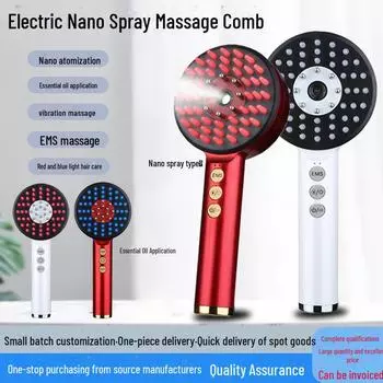 Электрический массажер для кожи головы с красным и синим светом и эфирным маслом-спрей для роста волос и против выпадения волос S8 Essential Oil Massage Comb красный