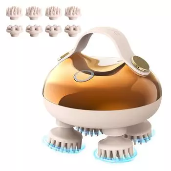 Электрический массажер для кожи головы, снятие стресса, 5 в 1 водонепроницаемый ручной массажер для разминания волос с 8 съемными массажными лапками, массажер для кошек золотой